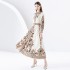 2024- Early Spring Retro Collar Single Front Lantern Sleeve Long Printed Dress