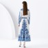 2024- Early Spring Retro Collar Single Front Lantern Sleeve Long Printed Dress