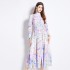 Original in stock | 2024 spring/summer floral ethnic style retro stand up collar lantern sleeve printed dress