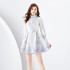 2024 Early Spring - Vacation style stand up collar pleated lantern sleeves retro printed mini dress