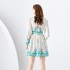 2024 Early Spring - Vacation style V-neck lantern sleeve pleated short mini retro printed dress