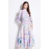 Original in stock | 2024 spring/summer floral ethnic style retro stand up collar lantern sleeve printed dress