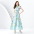 2024 Spring/Summer - Palace style lapel, sleeveless waist, wide skirt, printed long dress