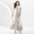 2024- Early Spring Vacation Style Stand up Collar Single breasted Palace Style Retro Printed Wide Swing Long Dress