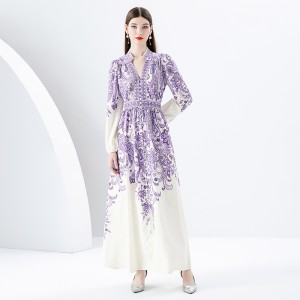 2024 Early Spring - Retro Palace Style V-neck Lantern Sleeve Long Printed Dress