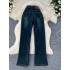 High waisted wide leg straight leg pants for children in autumn 2024, new loose and slim fit, narrow version, rhinestone embroidered casual jeans