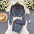 Fashionable Knitted Set Women's Sexy Deep V-neck Short Double breasted Knitted Cardigan+Skirt Two Piece Set Trendy