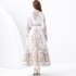 2024 Vacation - Palace style stand up collar lantern sleeve single placket printed long lace dress