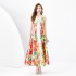 2024 Spring/Summer - Retro Stand cut V-neck Sleeveless Wide Swing Printed Long Dress