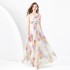 2024 Spring/Summer - Vacation Style One Shoulder Sleeveless Ribbon Long Wide Swing Printed Dress