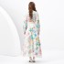 2024 Spring/Summer - Vacation style retro stand up collar single breasted printed wide swing long dress