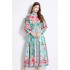 Original in stock | 2024 spring/summer floral ethnic style retro stand up collar lantern sleeve printed dress