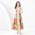 2024 Spring/Summer - Retro Stand cut V-neck Sleeveless Wide Swing Printed Long Dress