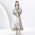 2024 Early Spring - Vacation Wrap Style V-neck Lantern Sleeve Long Printed Dress