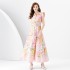 2024 Spring/Summer - Palace style lapel, sleeveless waist, wide skirt, printed long dress