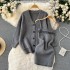 2024 Winter Fashion Knitted Set Women's V-neck Single breasted Knitted Cardigan Coat+Strap Sweater Dress Set