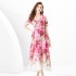 2024 Spring/Summer - Vacation Style Suit Collar Short Sleeve Wide Swing Wave Edge Square Scarf Printed Long Dress