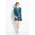 Original Spot | 2024 Spring/Summer Vacation New Deep Blue Strap Belt Retro Printed Dress