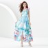 Original Design -2023 Spring/Summer Retro Palace Style V-neck Little Fly Sleeve Long Printed Dress