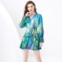 2024 Early Spring - Vacation Style V-neck Lantern Sleeve Wave Edge Colorful Mini Printed Dress Two Piece Set