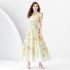 2024 Spring/Summer - Palace style lapel, sleeveless waist, wide skirt, printed long dress