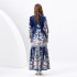 2024 Spring/Summer - Palace style stand up collar lantern sleeves wave side length retro printed dress