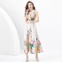 2024 Spring/Summer - Vacation style flat collar sleeveless wide wavy edge oil painting printed long dress