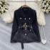 European and American Hong Kong style 2022 autumn and winter new design, button closure waist strap, medium long French style small fragrance jacket