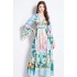 Original in stock | 2024 early spring vacation style temperament design sense V-neck printed long sleeved waist cinching dress