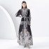 2024 Early Spring - Palace style stand up collar lantern sleeve wave side length retro printed dress