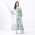 2024 Vacation - Palace style Retro Stand up Collar Single breasted Printed Wide Swing Long Dress