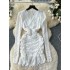 Feminine sexy dress 2024 autumn socialite temperament V-neck pleated waist slimming long sleeved lace base skirt