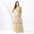 2024 Vacation - Two piece set of countryside style stand up collar lantern sleeves, wavy edge extended long retro printed dress