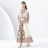 2024 Early Spring - Palace style stand up collar flared sleeve printed long lace dress