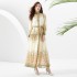 2023 vacation style stand up collar lantern sleeve wave side length printed dress