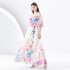 2024 Early Spring - Vacation One Shoulder Lotus Leaf Edge Holiday Printed Long Dress