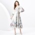 2024 Spring/Summer - Vacation Wrap Style V-neck Lantern Sleeve Long Printed Dress