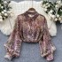 French style high-end floral long sleeved shirt for women's summer lantern sleeves, niche, exquisite, romantic atmosphere design top