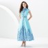 2023 Early Autumn Palace Style Flip Collar Single Front Small Flying Sleeve Printed Long Dress