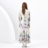 2024 Spring/Summer - Palace style stand up collar lantern sleeves wave side length retro printed dress