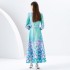 2024 Early Spring Season Wave Edge Wide Skirt Long Retro Watercolor Printed Dress