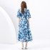 2024 Spring/Summer - Vacation Retro Style V-neck Slimming Lantern Sleeve Painted Long Dress