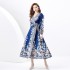 2024 Spring/Summer - Vacation Wrap Style V-neck Lantern Sleeve Long Printed Dress