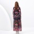 2024 Spring/Summer - Two piece set of palace style lapel lantern sleeves with wavy side length retro printed dress