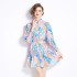 Original in stock | 2024 early spring temperament skirt patchwork print long sleeved slimming retro mid length dress