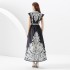 2023 Palace Vacation Style Stand up Collar with Ruffle Edge Little Fly Sleeve Long Printed Dress