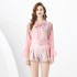 2024 Spring/Summer - Retro V-neck Lantern Sleeve Shrink Fold Mushroom Edge Lantern Sleeve Shirt+Retro Shorts 2-piece Set