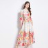 Original in stock | 2024 early spring new palace style stand up collar flower dress with single breasted design, long skirt