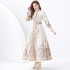 2024 Vacation - Palace style stand up collar lantern sleeve single placket printed long lace dress