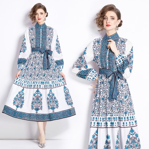 Original in stock | 2024 gentle French retro sweet slimming waist print temperament big swing dress for women